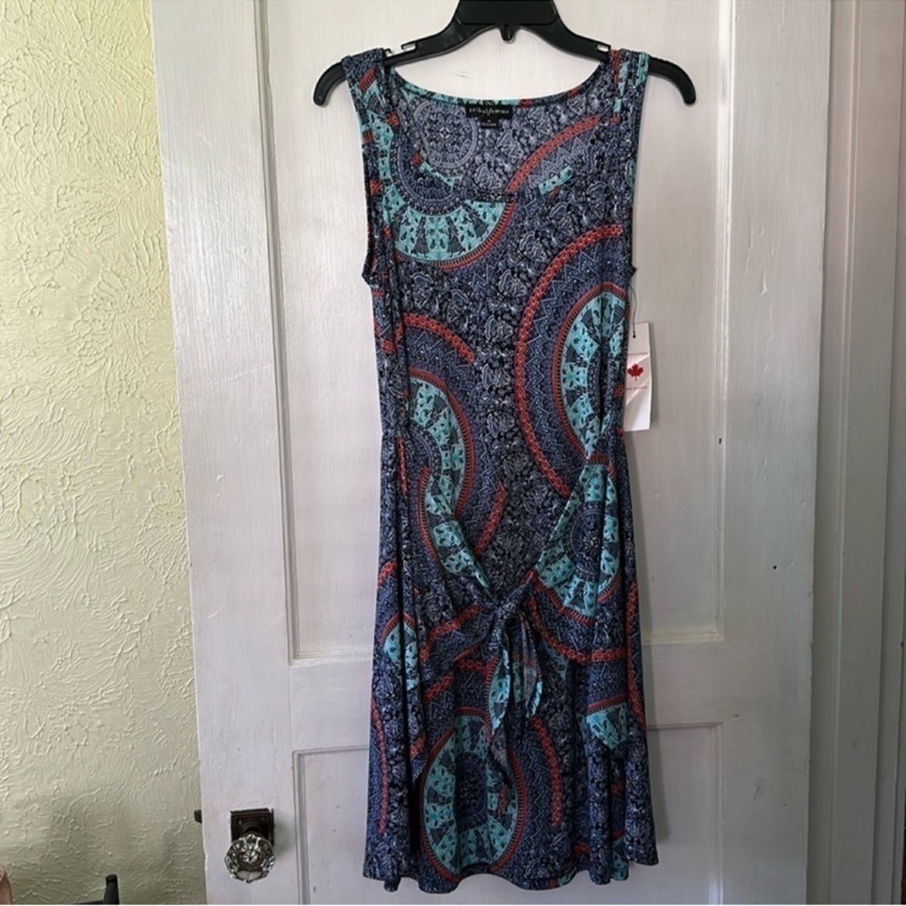 NWT Tribal Femme Boho Comfy Tie Front A-line Sleeveless Printed Dress